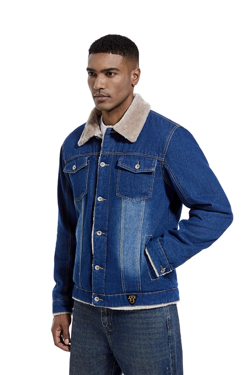 Big & Tall Friendly Men Fleece‑Lined Denim Jacket S‑3XL, Removable Faux Fur Collar Relaxed‑Fit Heavy‑Warm Winter Trucker Outerwear Black Friday